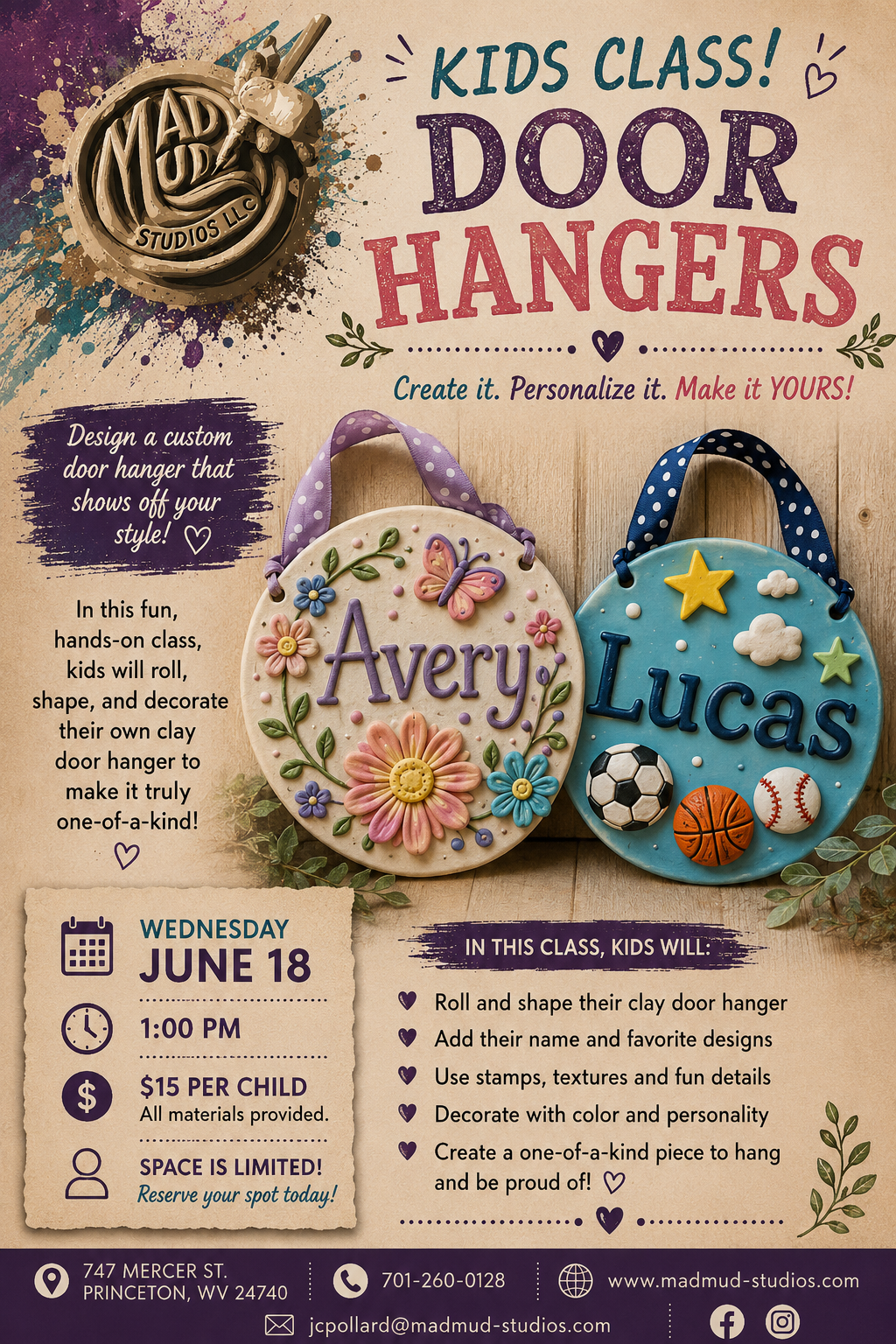 June 18 - 1 pm Kids Class, Doors Hangers
